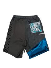 Load image into Gallery viewer, 1 of 1 BLU PAISLEY SOULJAH PATCHWORK SHORTS ( M /L elastic waist)
