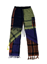 Load image into Gallery viewer, 1 of 1 PURPLE YELLOW N ORNAGE SHEMAGH PATCHWORK PANTS (M/L 32-36” waist)