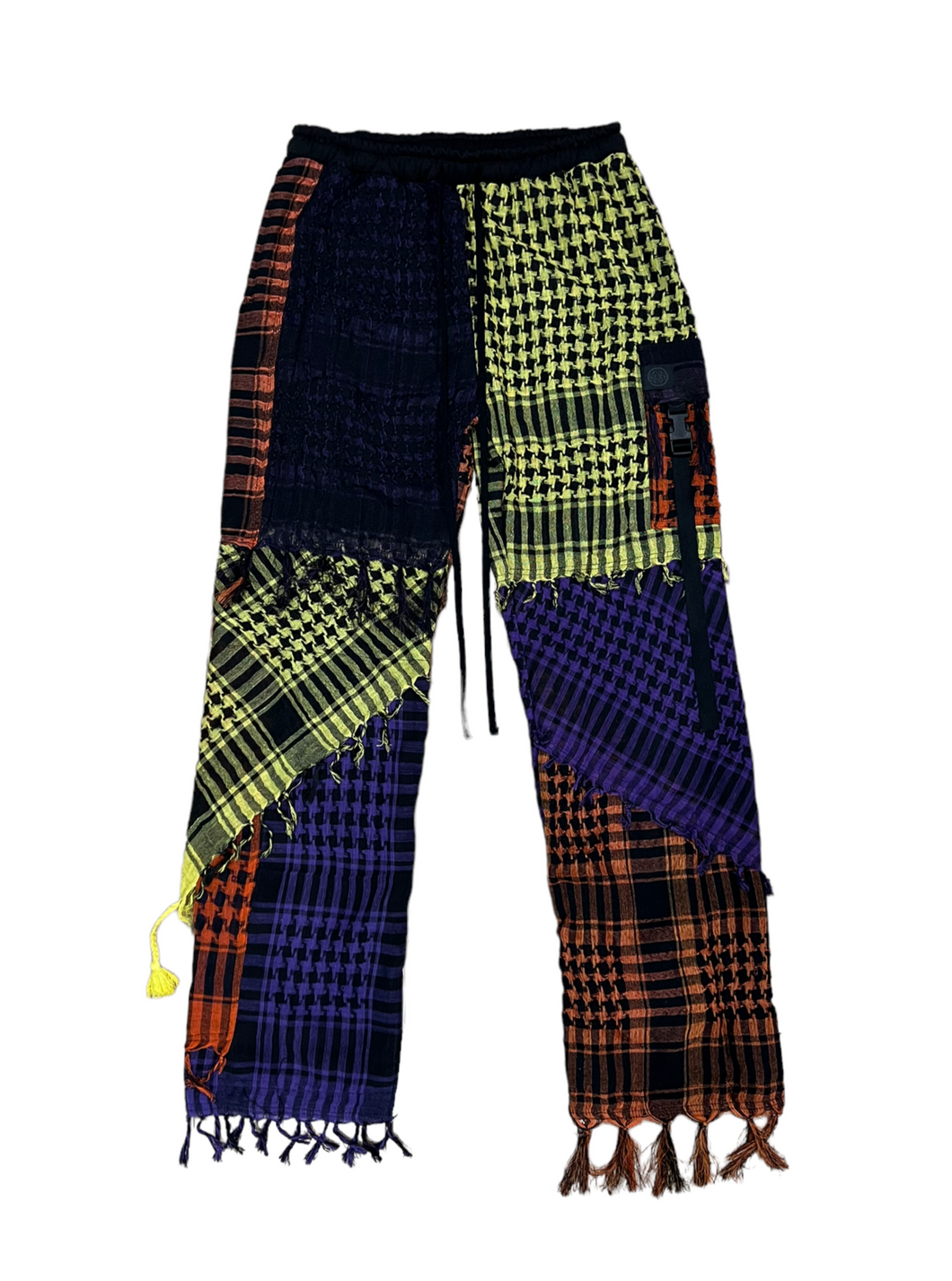 1 of 1 PURPLE YELLOW N ORNAGE SHEMAGH PATCHWORK PANTS (M/L 32-36” waist)