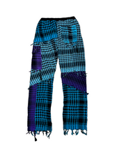 Load image into Gallery viewer, 1 of 1 BLU N PURP SHEMAGH PATCHWORK PANTS ( S/M 28-32” waist )