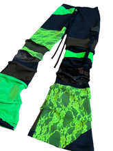 Load image into Gallery viewer, 1 of 1 SLIME GREEN PATCHWORK STACK PANTS ( Womens MEDIUM )