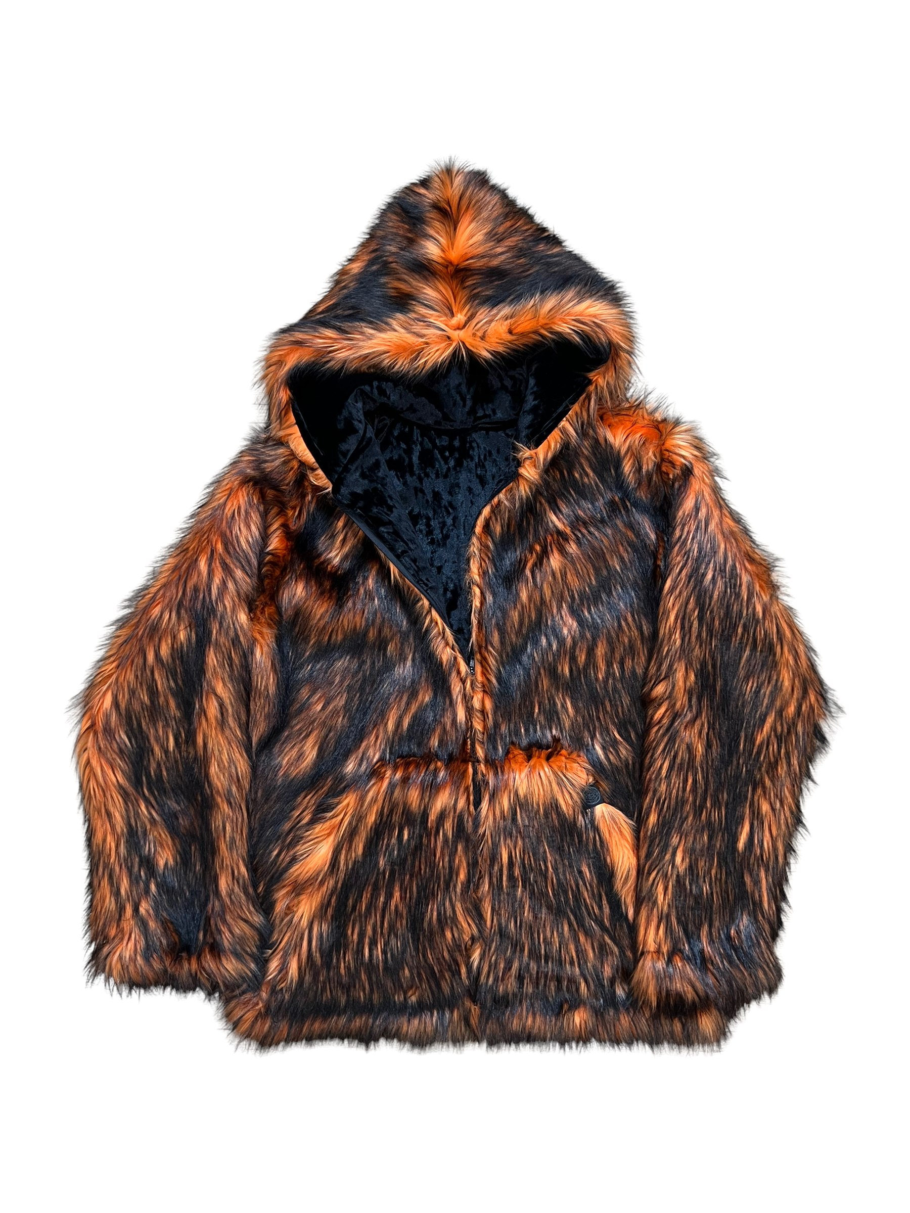 Lush Clothing Burnt Orange Faux Fur Jacket Large
