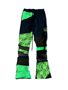 1 of 1 SLIME GREEN PATCHWORK STACK PANTS ( Womens MEDIUM )