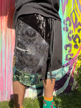 Load image into Gallery viewer, 1 of 1 BLU LEOPARD PATCHWORK SHORTS ( M/ L elastic waist with drawstring)